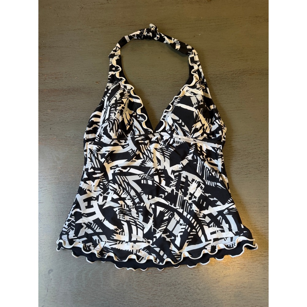 Profile by Gottex Black White Abstract Halter Tankini Top E205-1B86 Size 6
